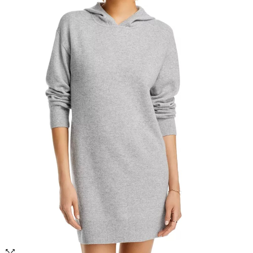 AQUA Cashmere Cashmere Hoodie Mini Dress-Light Grey-NWT